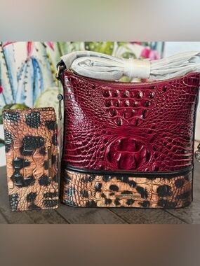 Brahmin KATIE CHERRY LACQUER TOWERS CROSSBODY BAG & GOLDEN LYNX ADY WALLET